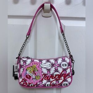 NWT Ed Hardy Pink Crossbody Bag With Skull And Tiger Design